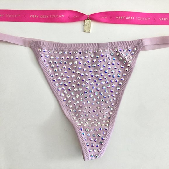 VS Rhinestone Shine V-String  Lilac Thong Panty - Picture 8 of 11